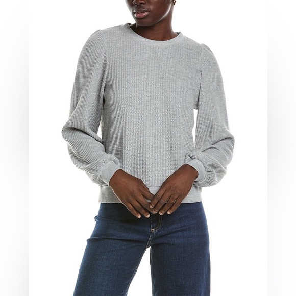 CHASER Grey Waffle Knit Puff Sleeve Long Sleeve Thermal NWT - Picture 1 of 6